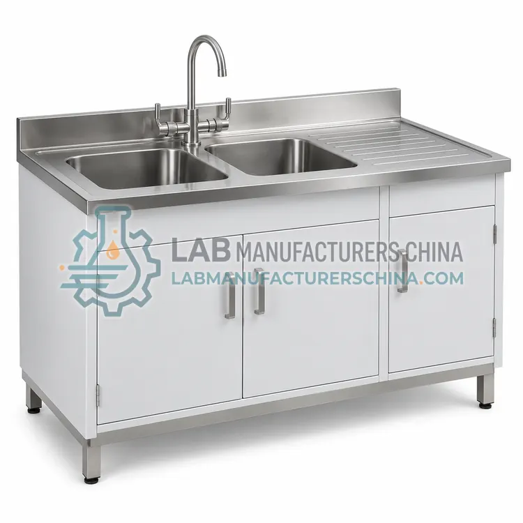 Double-Bowl Laboratory Sink Unit with Drain Board — product photo